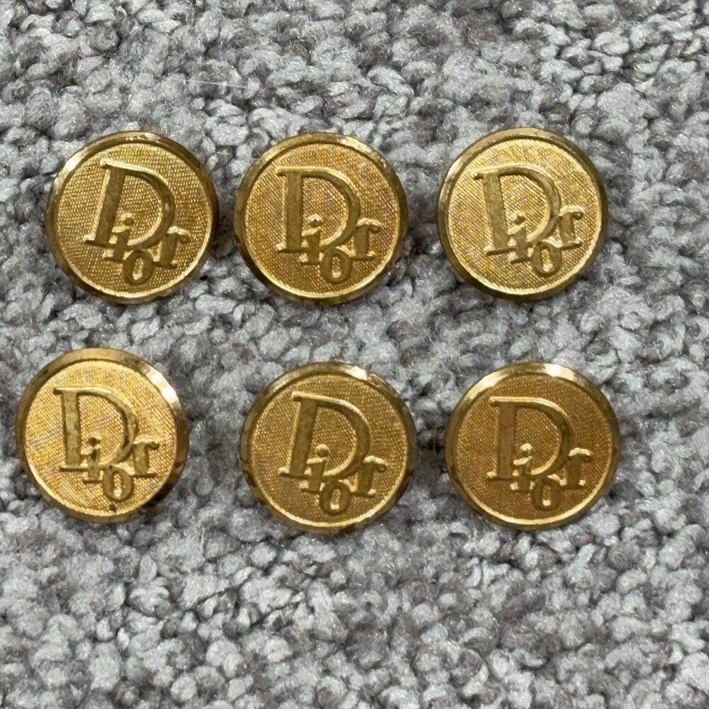 Vintage Dior Gold Metal Shank Buttons Set Of 6 Round Logo Sewing Craft